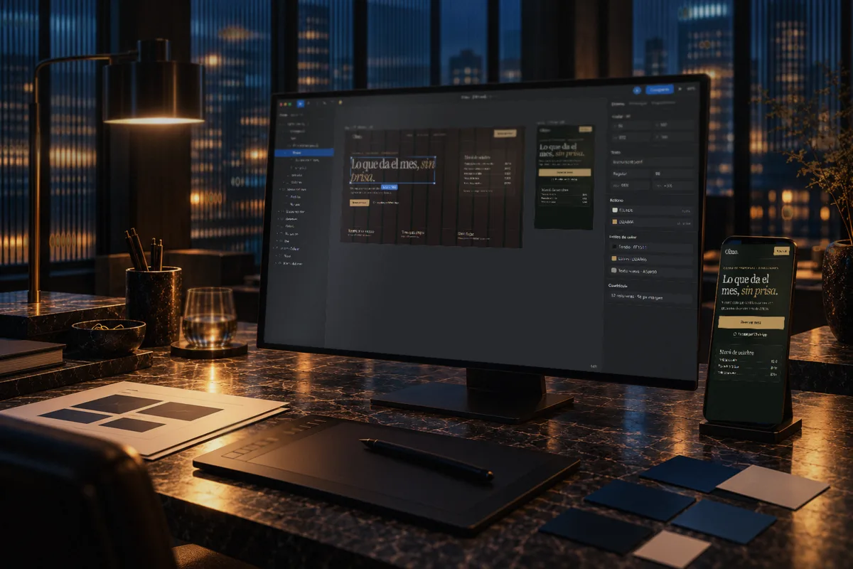Diseño de la web de Olmo en un monitor y su versión móvil en un celular